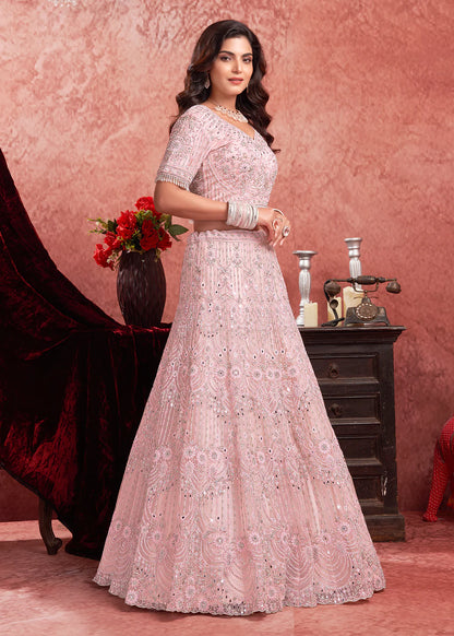 Luxurious Baby Pink Bridal Lehenga with Heavy Zarkan Embroidery