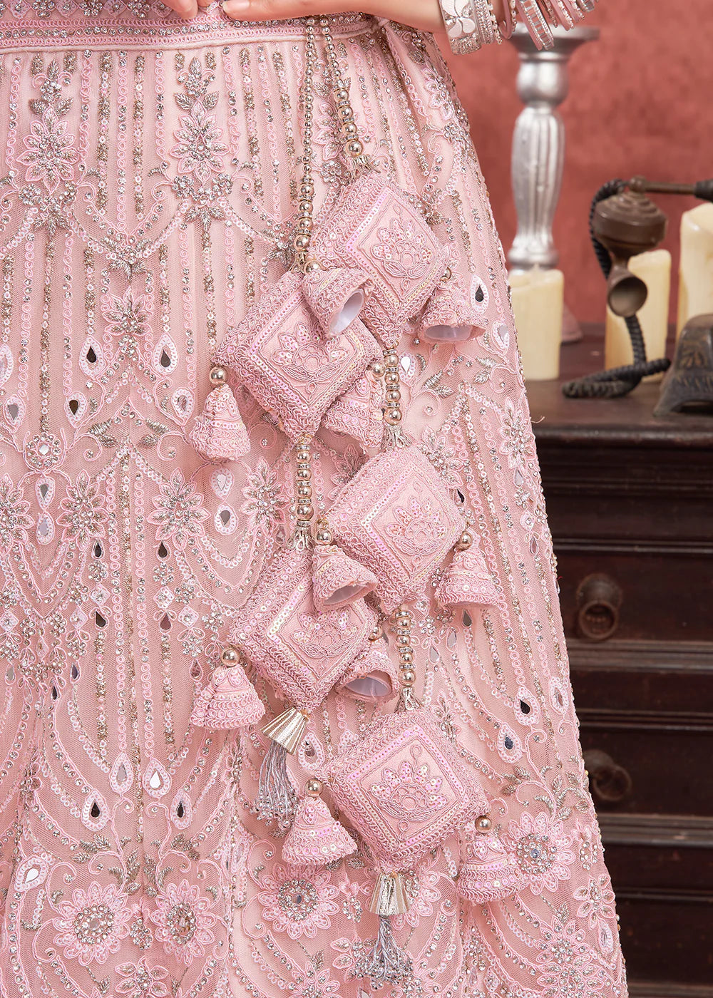 Luxurious Baby Pink Bridal Lehenga with Heavy Zarkan Embroidery