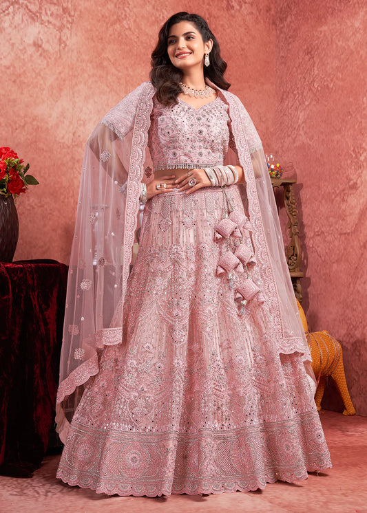 Luxurious Pink Bridal Lehenga with Heavy Zarkan Embroidery