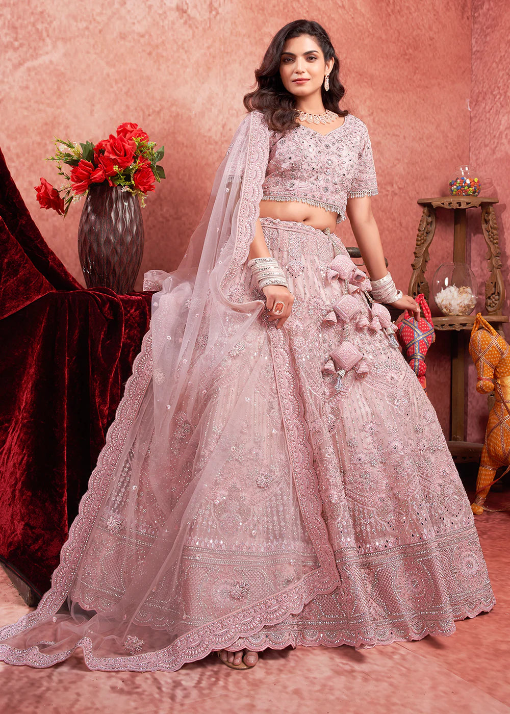 Luxurious Pink Bridal Lehenga with Heavy Zarkan Embroidery