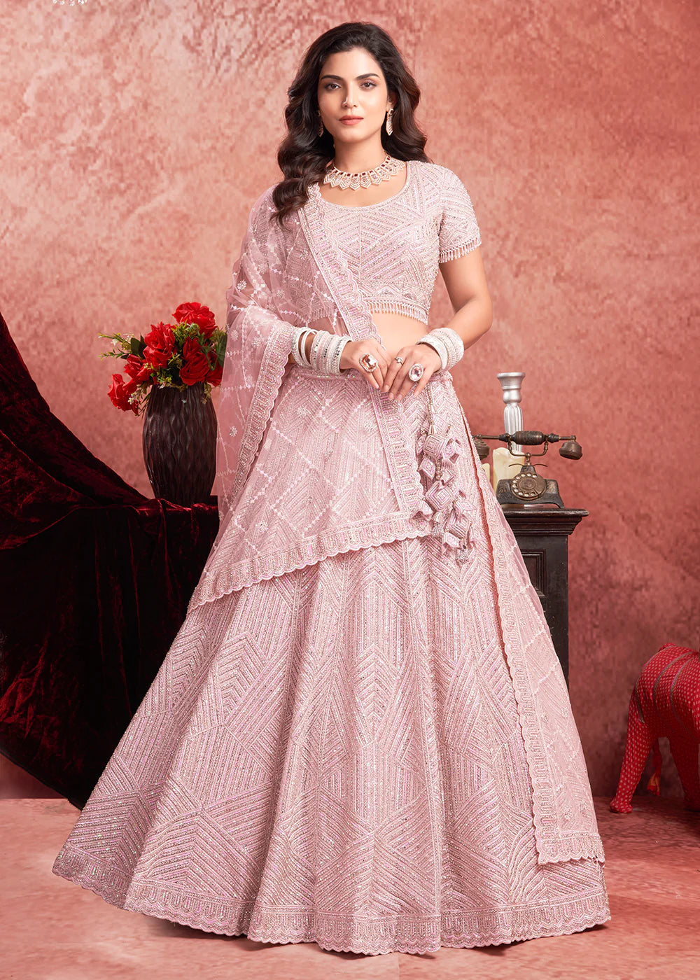 Luxurious Pink Bridal Lehenga with Heavy Zarkan Embroidery