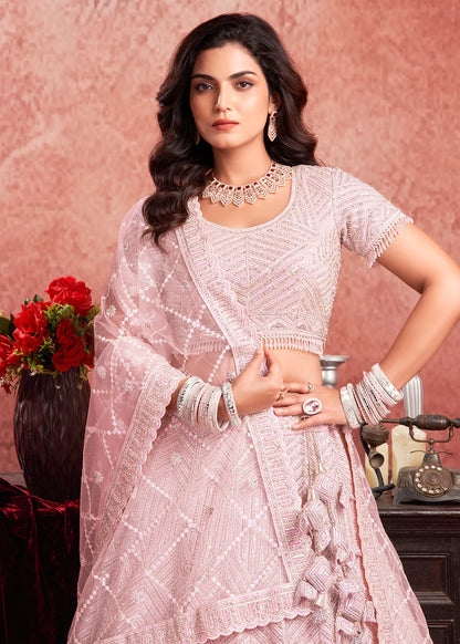 Luxurious Pink Bridal Lehenga with Heavy Zarkan Embroidery