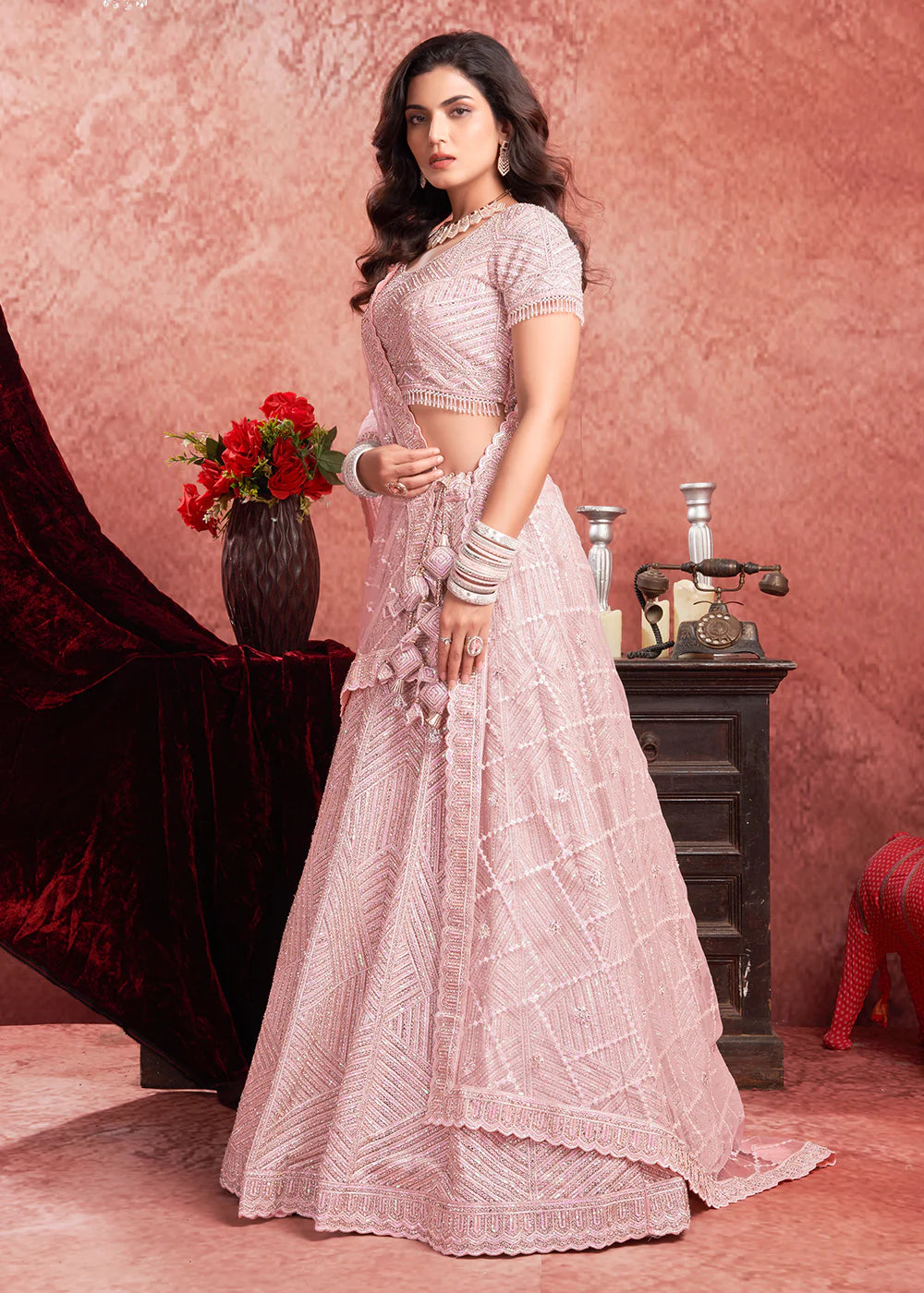 Luxurious Pink Bridal Lehenga with Heavy Zarkan Embroidery