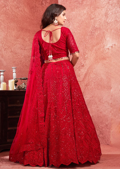 Luxurious Red Bridal Lehenga with Heavy Zarkan Embroidery