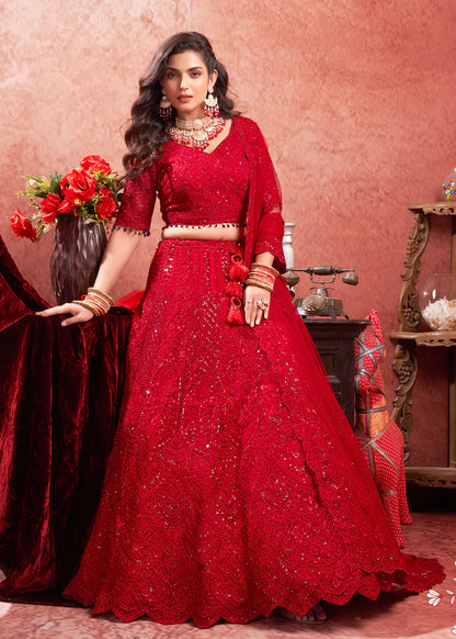 Luxurious Red Bridal Lehenga with Heavy Zarkan Embroidery