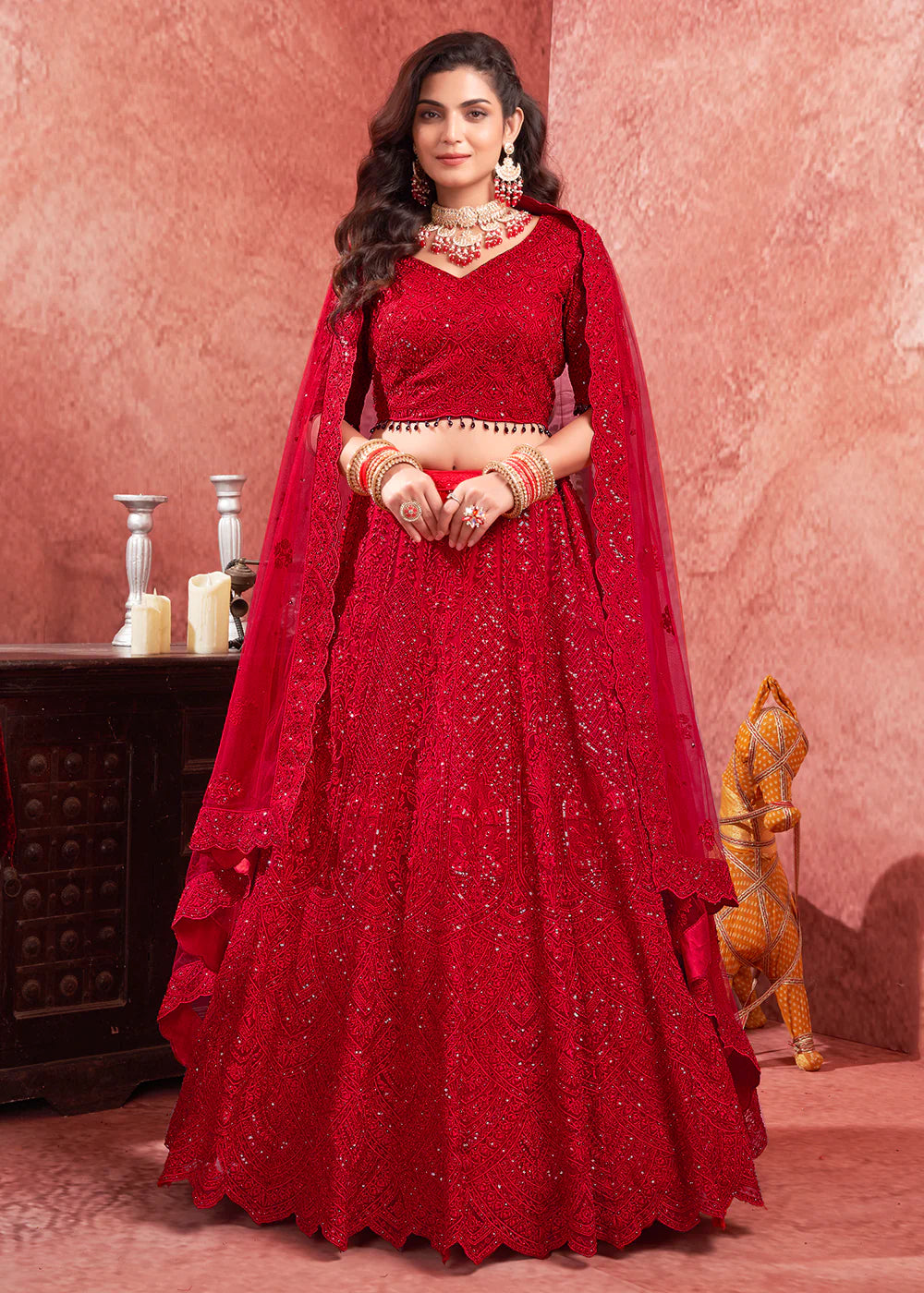 Luxurious Red Bridal Lehenga with Heavy Zarkan Embroidery