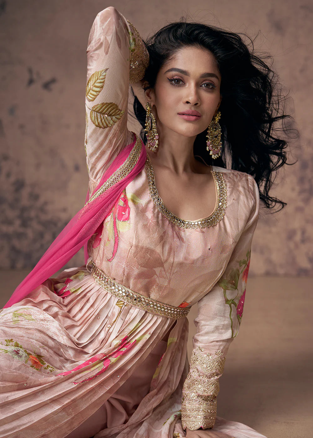 Pink Anarkali Suit with Digital Prints and Zari Detailing