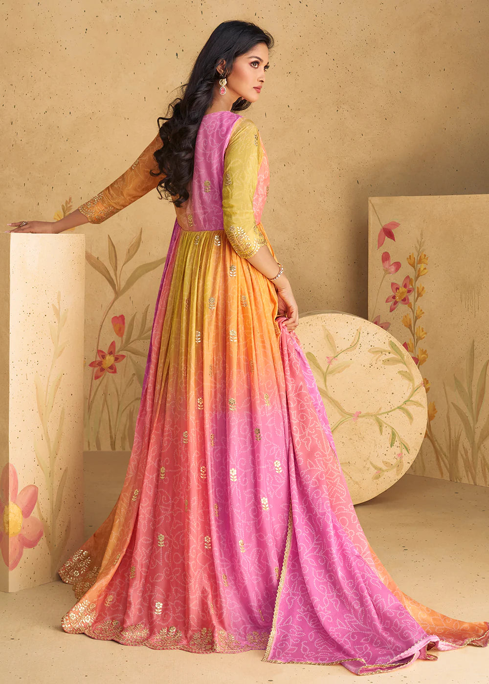 Multicolor Embroidered Wedding Party Anarkali Gown Dress With Dupatta