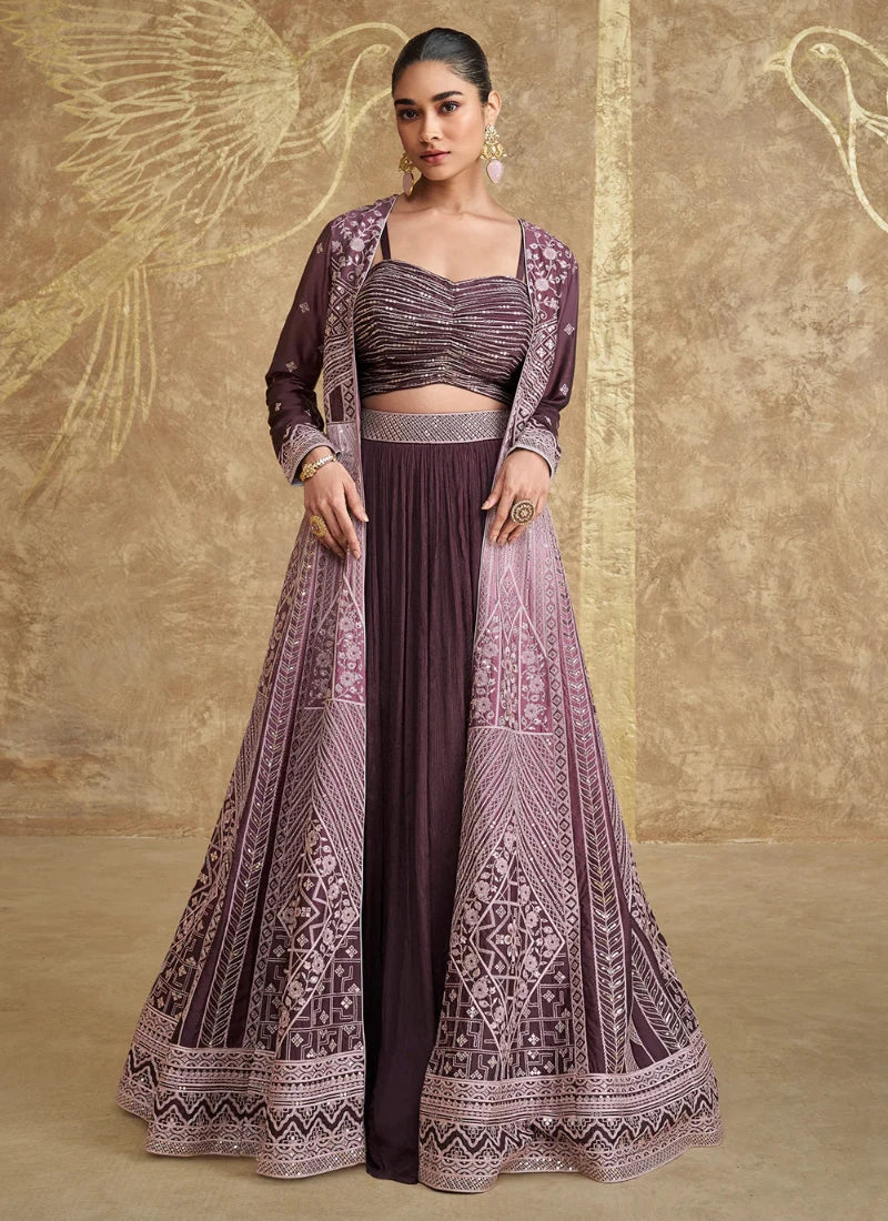 Purple Festive Lehenga Choli with Embroidered Jacket