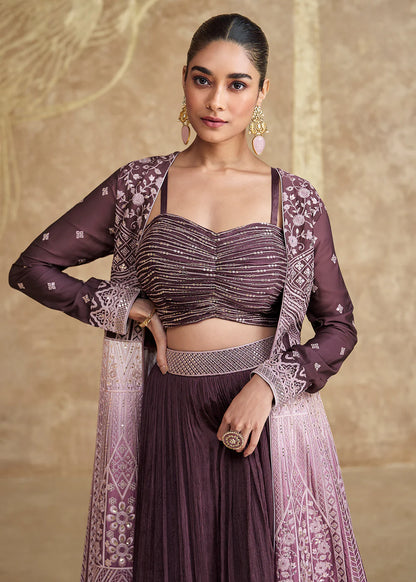 Purple Festive Lehenga Choli with Embroidered Jacket