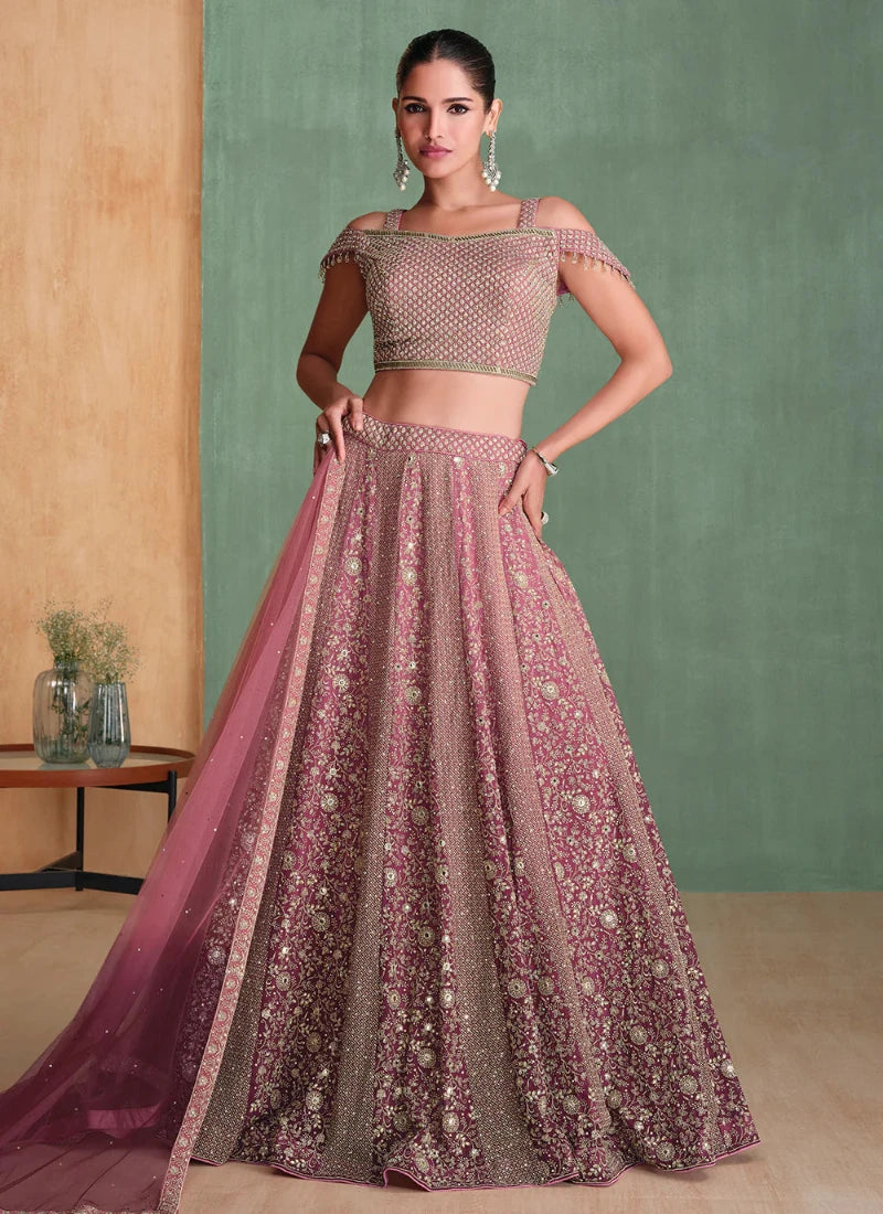 Stylish Pink Georgette Lehenga Choli with Embroidery for Parties