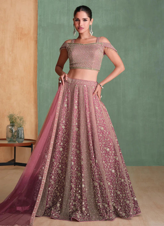 Stylish Pink Georgette Lehenga Choli with Embroidery for Parties