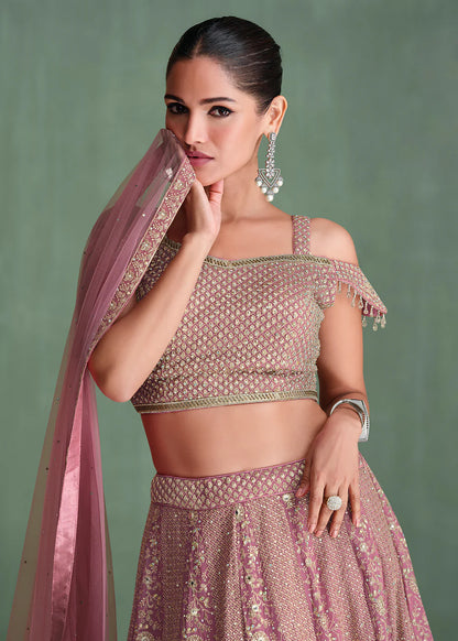 Stylish Pink Georgette Lehenga Choli with Embroidery for Parties