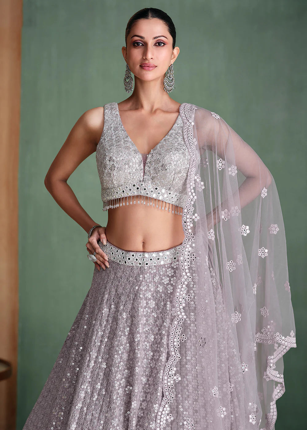 Stylish Grey Georgette Lehenga Choli with Embroidery for Parties