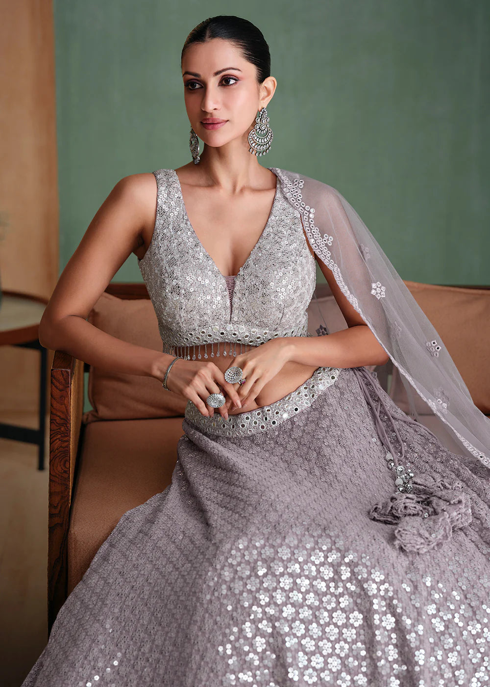 Stylish Grey Georgette Lehenga Choli with Embroidery for Parties