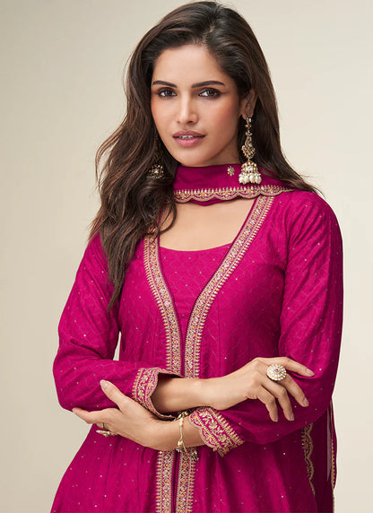 Designer Rani Pink Silk Anarkali Suit with Dupatta For Pakistani Festival