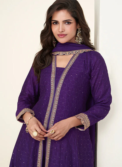 Purple Silk Anarkali Suit with Dupatta for Punjabi Wedding