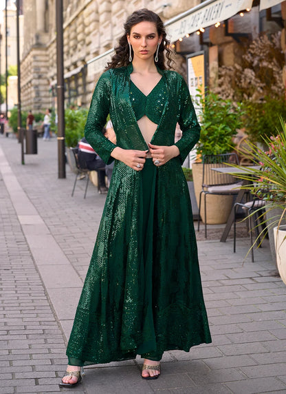 Green Jacket & Crop Top Style Indo Western Suit – Wedding & Cocktail Party Wear