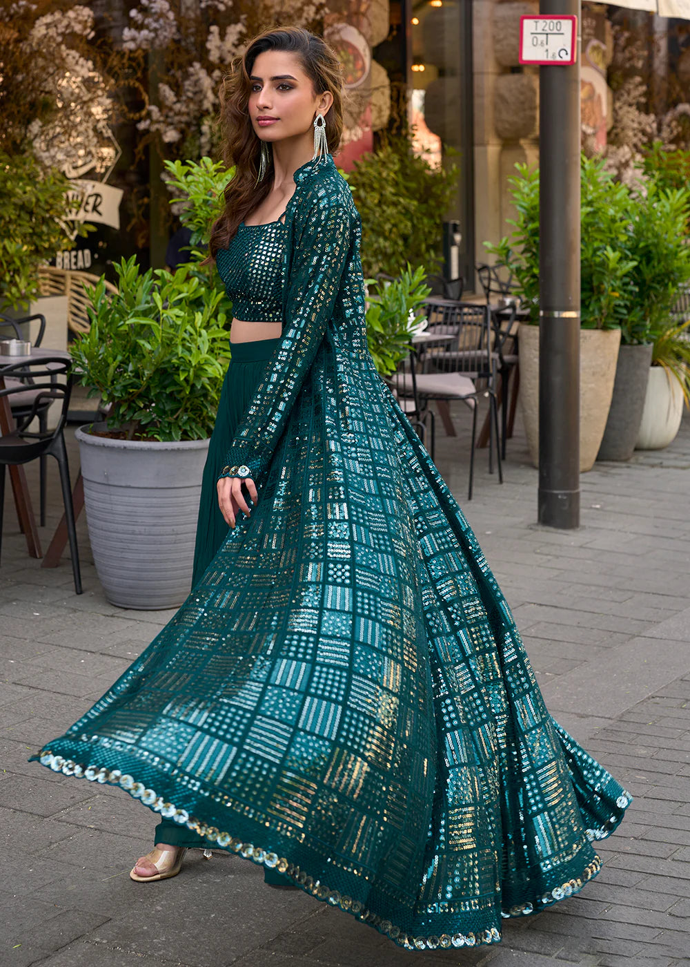 Bottle Green Jacket & Crop Top Style Indo Western Suit – Wedding & Cocktail Wear