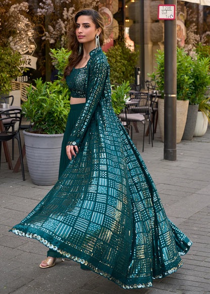 Bottle Green Jacket & Crop Top Style Indo Western Suit – Wedding & Cocktail Wear