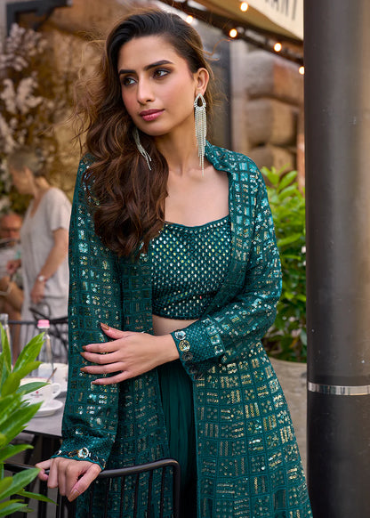 Bottle Green Jacket & Crop Top Style Indo Western Suit – Wedding & Cocktail Wear