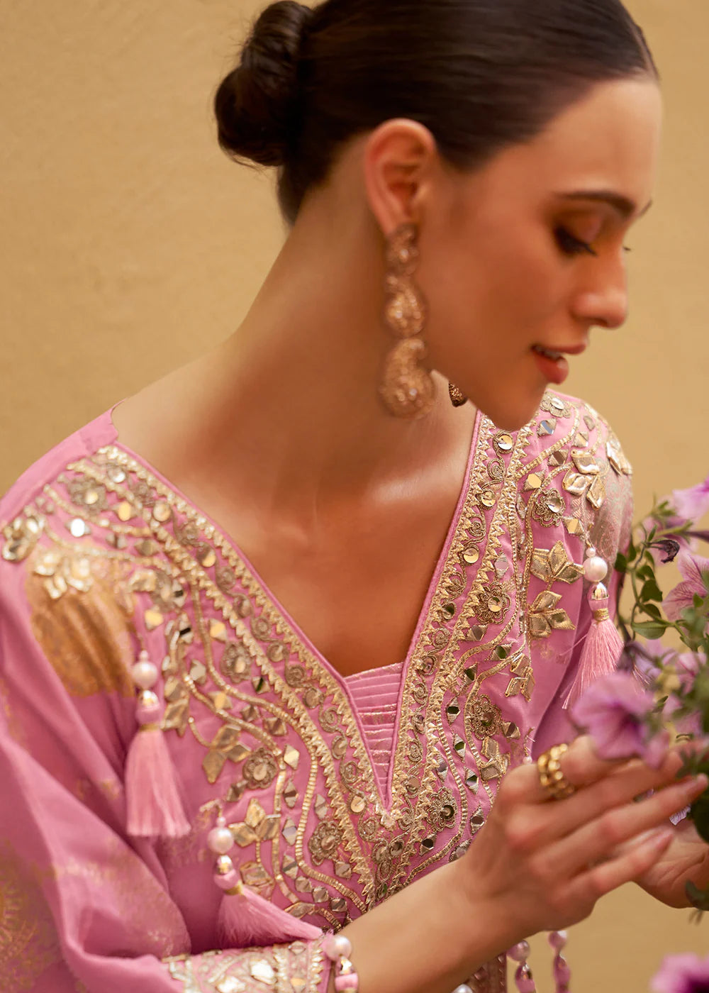 Designer Party Wear Pink Poncho Style Sharara Suit