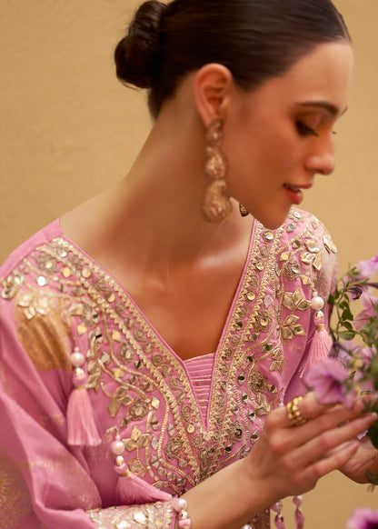 Designer Party Wear Pink Poncho Style Sharara Suit