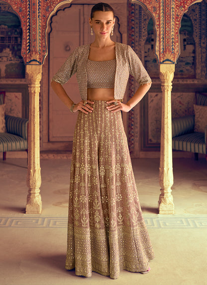 Designer Champagne Gold Jacket & Crop Top Style Indo Western Suit