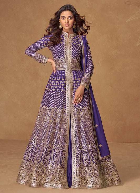 Purple Georgette Embroidered Anarkali Suit for Indian & Pakistani Occasions