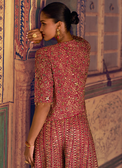 Designer Rani Pink Georgette Jacket & Crop Top Style Indo Western Suit