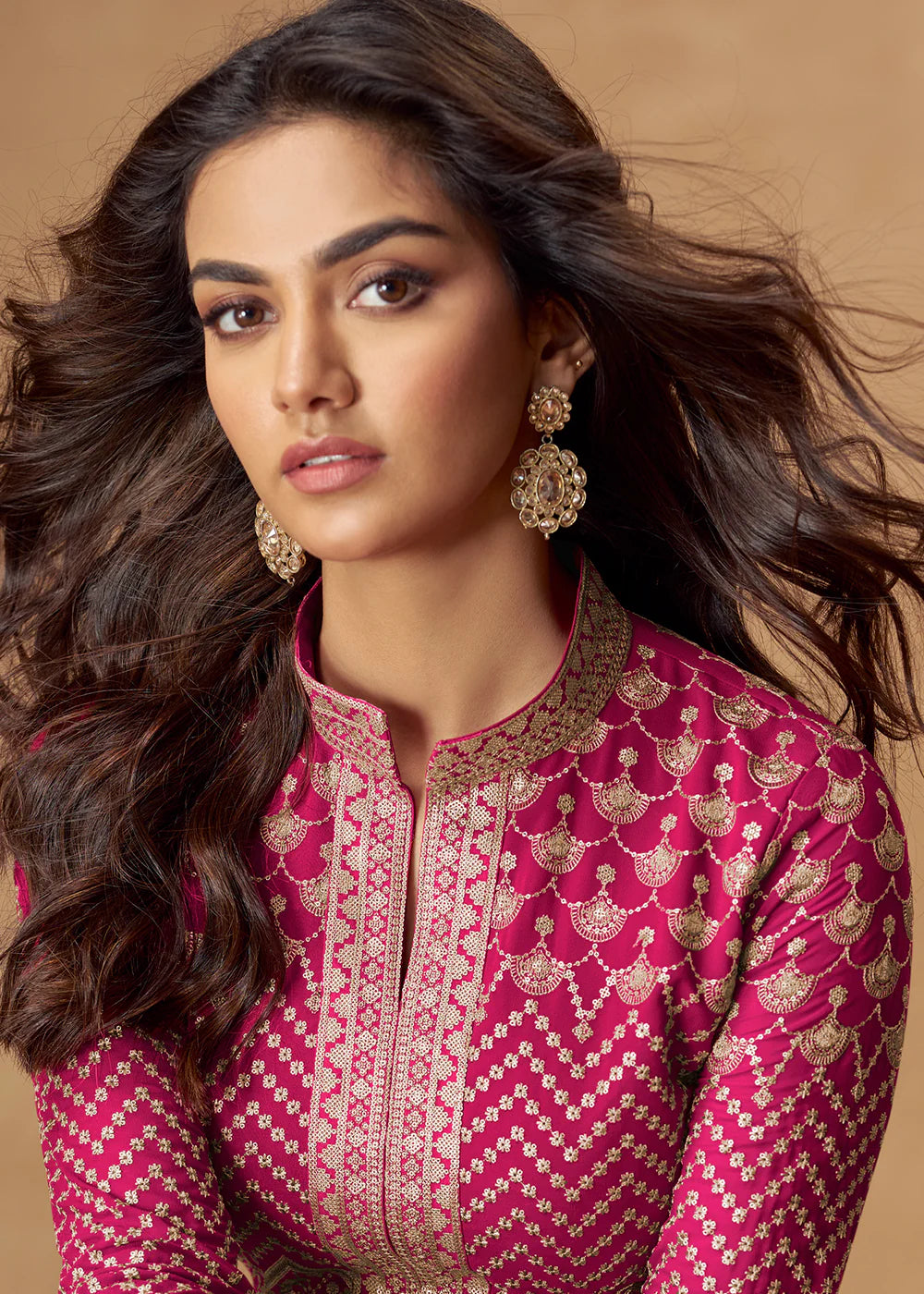 Rani Pink Embroidered Georgette Anarkali Suit for Indian & Pakistani Weddings
