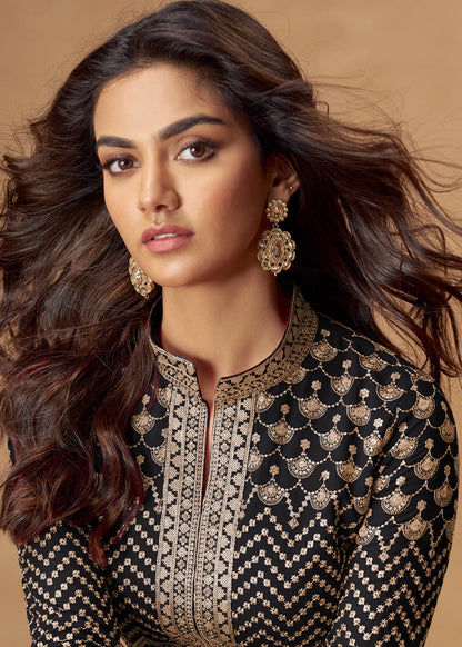Black Heavy Embroidered Georgette Anarkali Suit for Pakistani & Punjabi Festive Wear