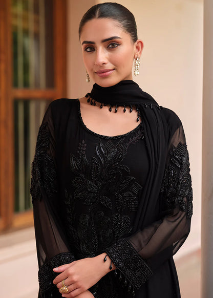 Designer Black Embroidered Georgette Party Wear Suit with Dupatta