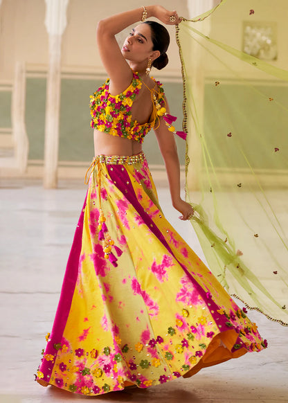 Designer Multicolor Embellished Indo Western Silk Lehenga