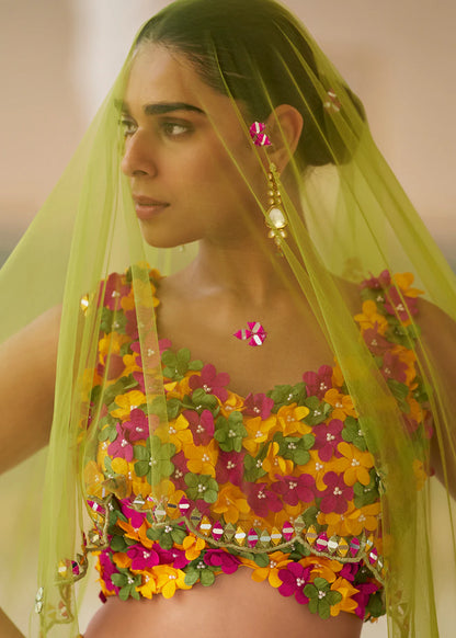 Designer Multicolor Embellished Indo Western Silk Lehenga