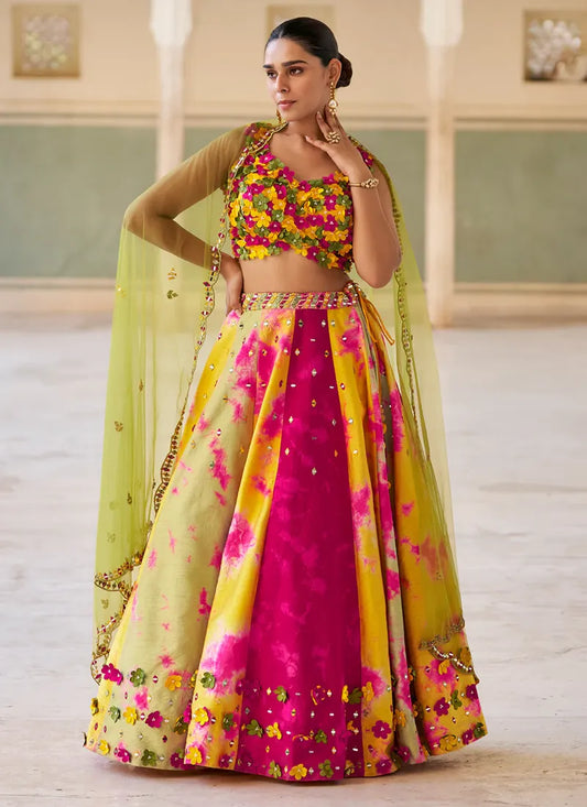 Designer Multicolor Embellished Indo Western Silk Lehenga