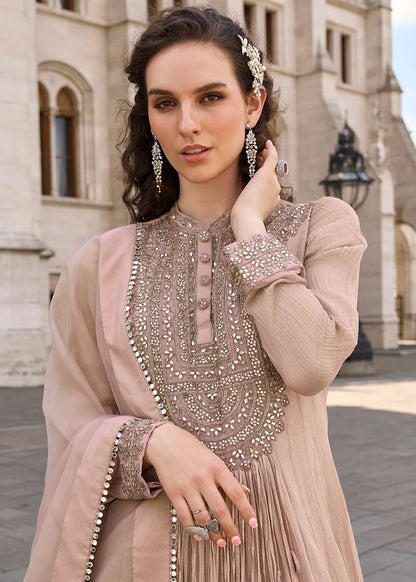 Designer Light Brown Embroidered Chinon Silk Anarkali Gown