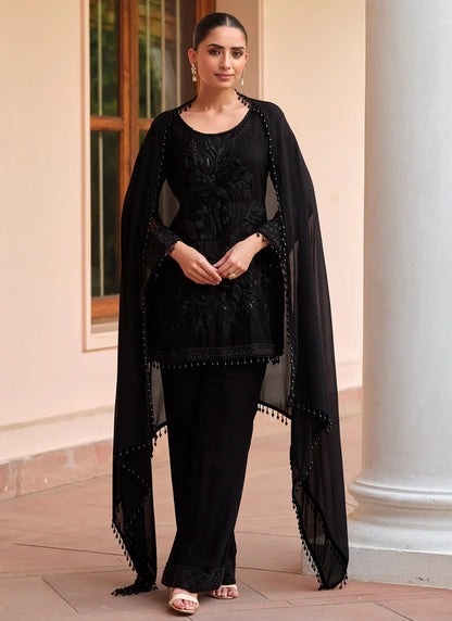 Designer Black Embroidered Georgette Party Wear Suit with Dupatta