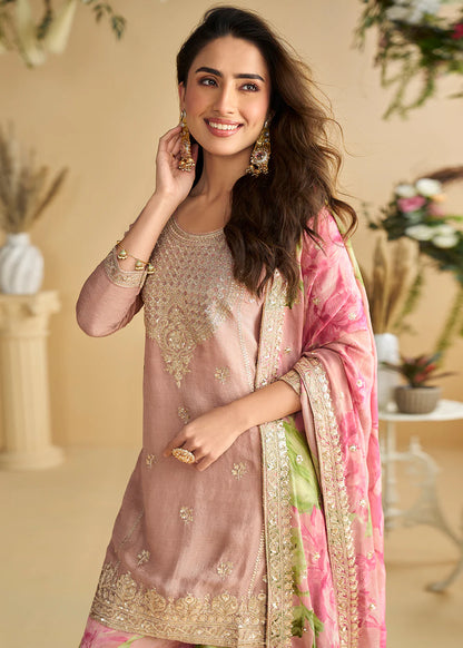 Designer Mauve Chinon Silk Sharara Suit for Diwali & Bridesmaids