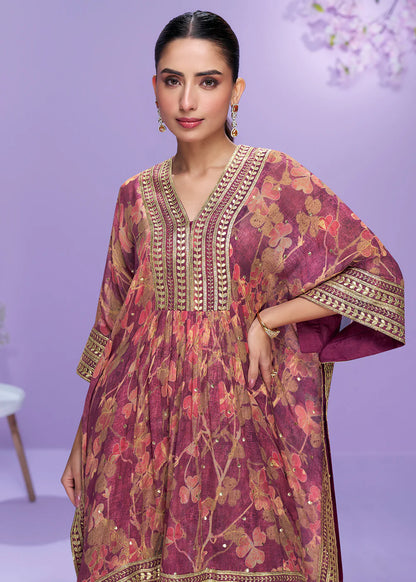Designer Reddish Georgette Kaftan Sharara Suit For Indian Wedding and Pakistani Festival