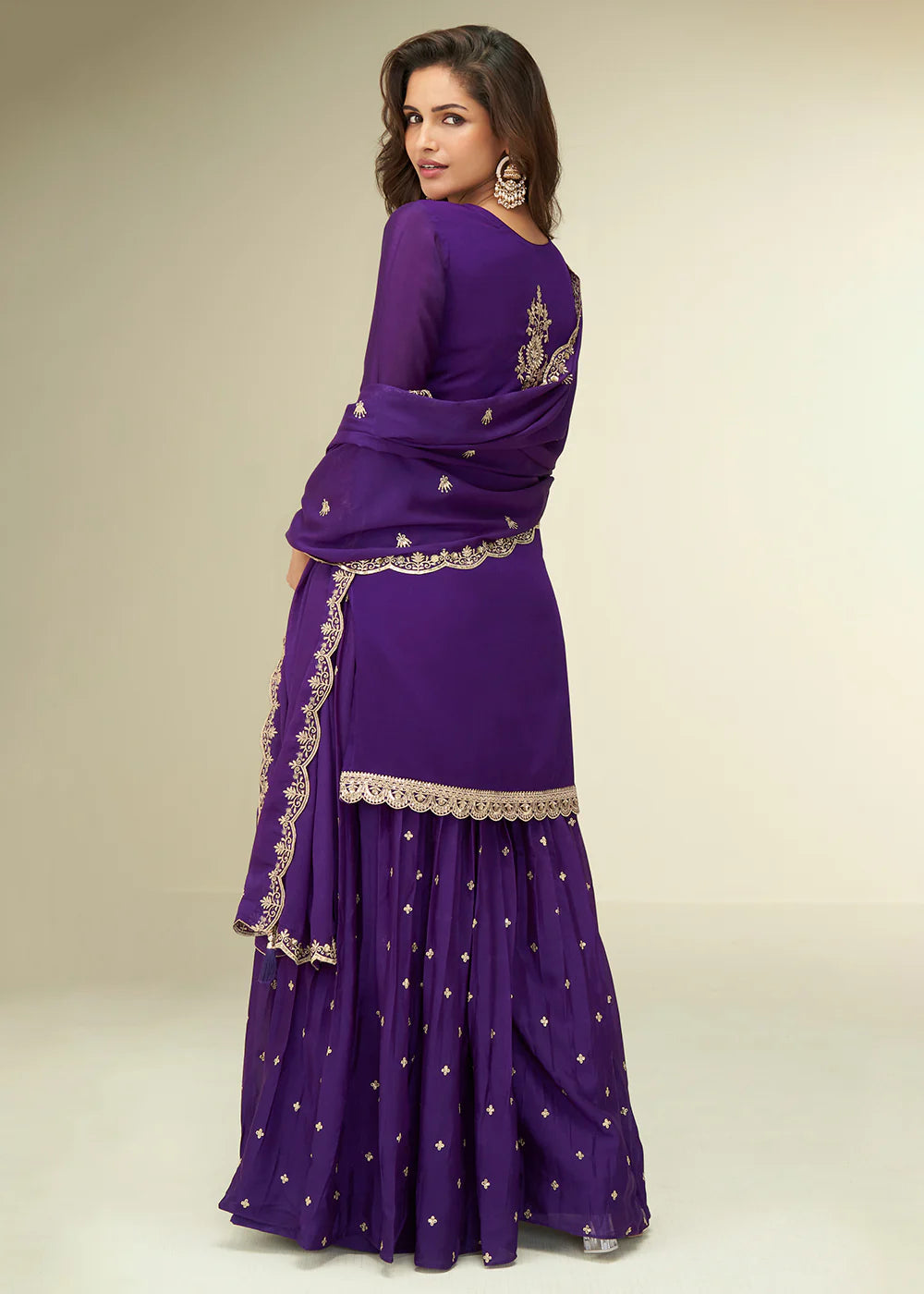 Purple Chinon Embroidered Sharara Suit For Indian Wedding and Pakistani Festival