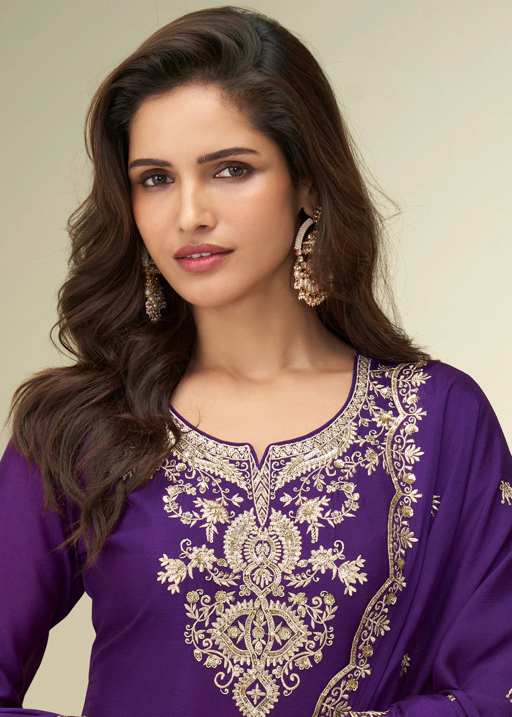 Purple Chinon Embroidered Sharara Suit For Indian Wedding and Pakistani Festival