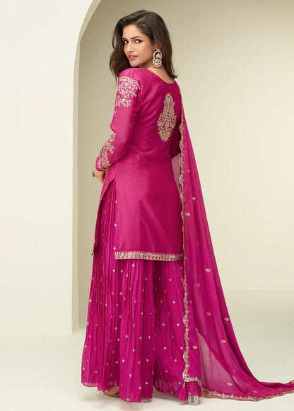 Pink Chinon Embroidered Sharara Suit For Indian Wedding and Pakistani Festival