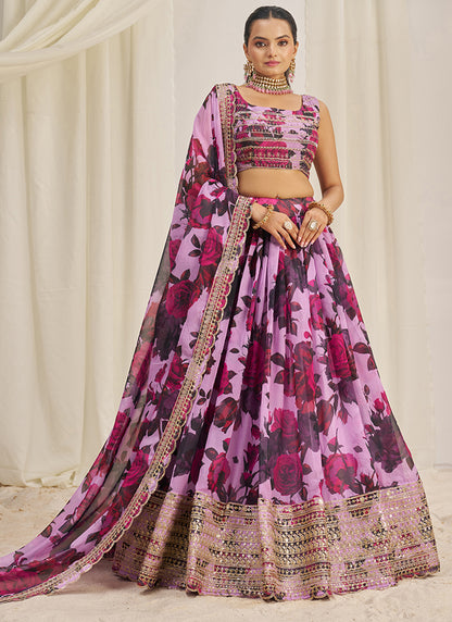 Floral Printed Baby Pink Lehenga Choli with Embroidery Detailing