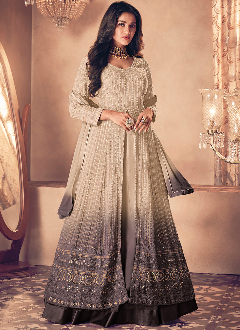 Buy Grey Georgette Indo Western Lehenga with Dupatta for Indian and Pakistani Wedding and Festival 