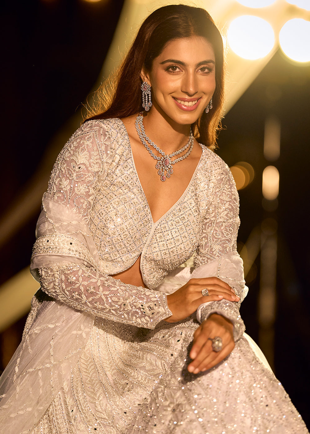 Designer Silver Embroidered Indo Western Net Bridesmaids Lehenga Set