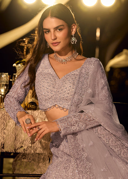 Designer Lavender Grey Embroidered Indo Western Bridesmaids Lehenga Choli