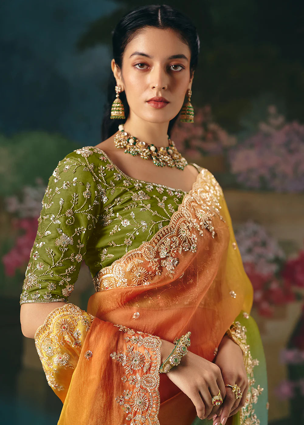 embroidered saree for wedding guest indian