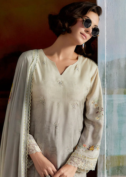 Grey Muslin Suit for Pakistani Wedding & Indian Festival – Embroidered with Dupatta