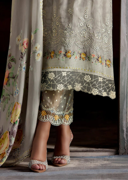 Grey Muslin Suit for Pakistani Wedding & Indian Festival – Embroidered with Dupatta